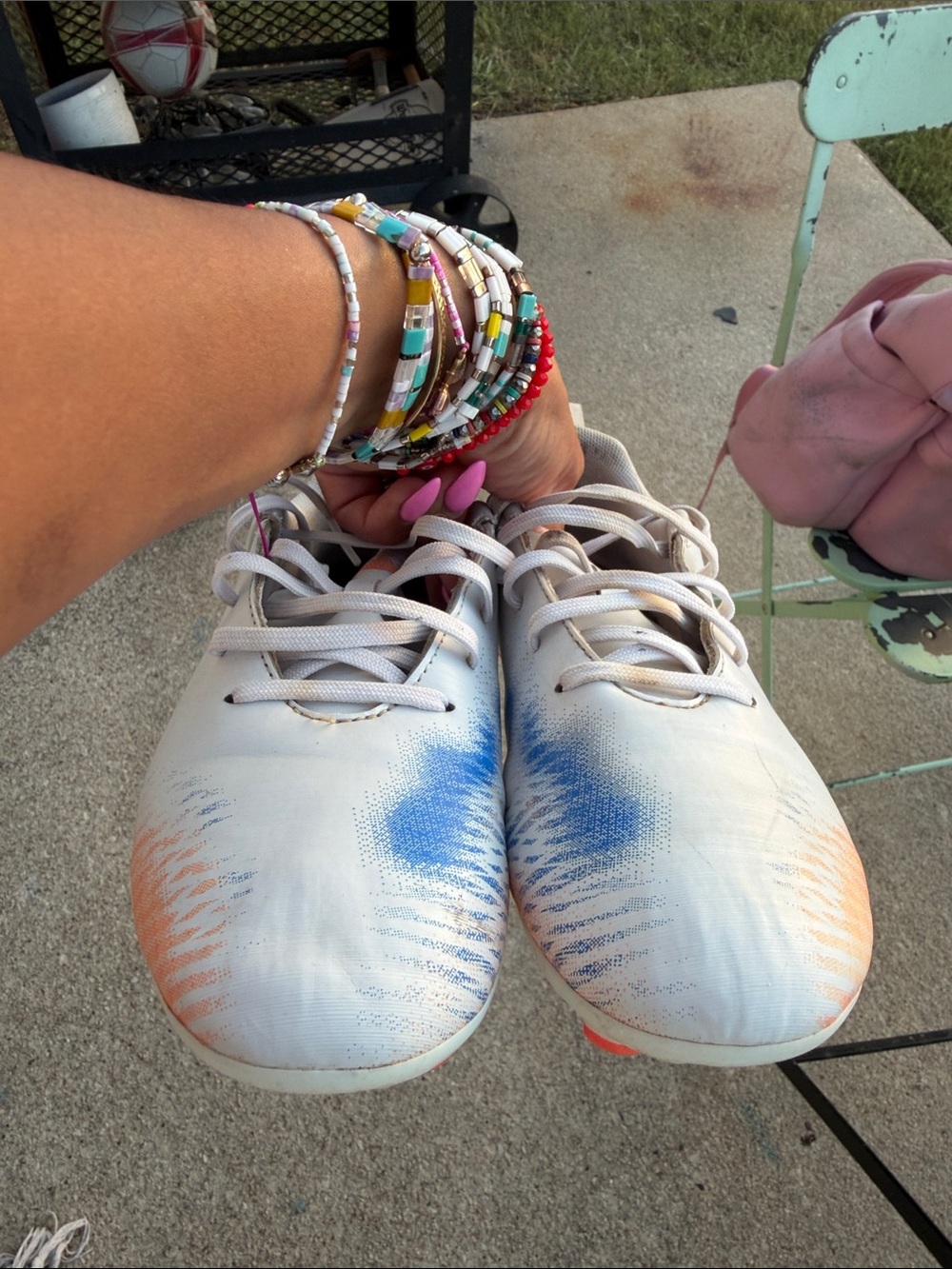 Puma Kids White Sneakers with Blue & Orange Accents